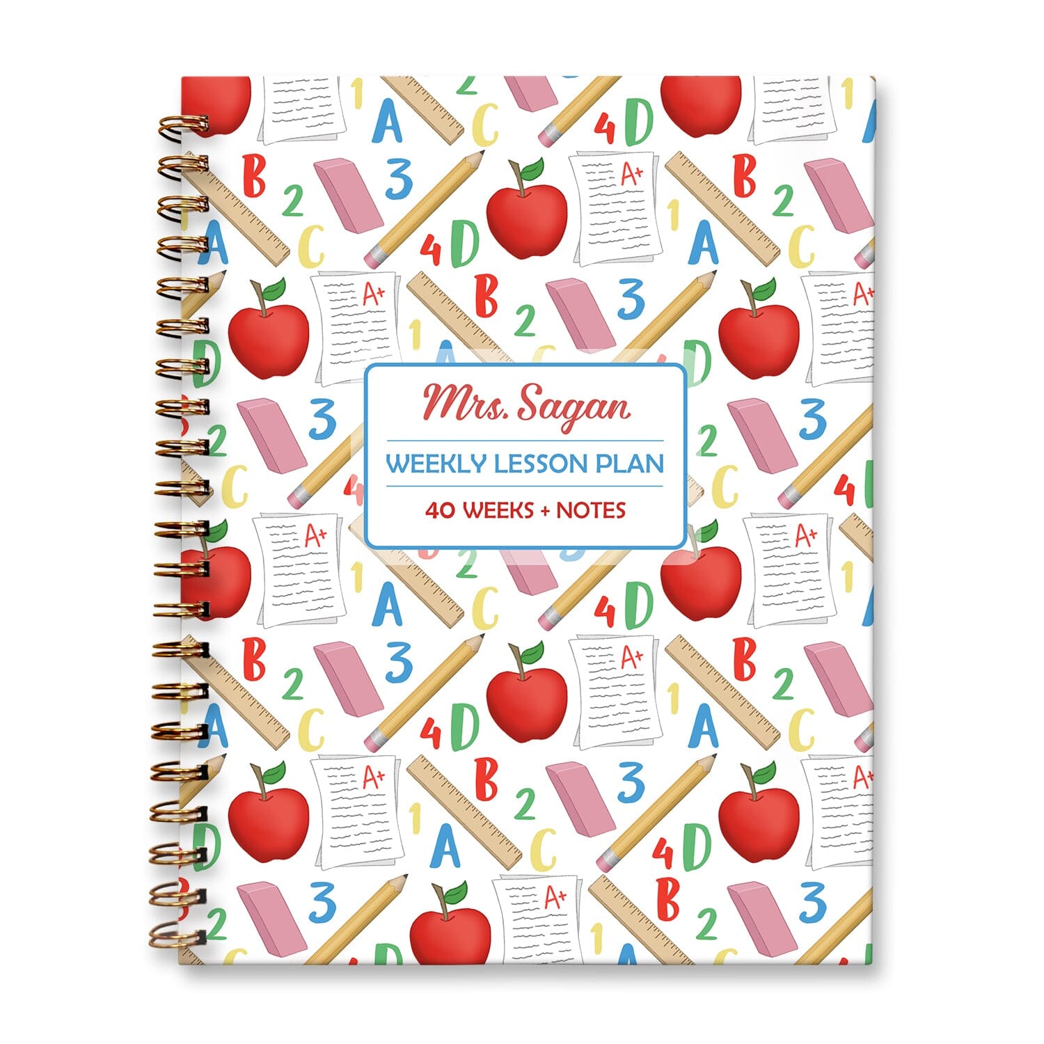 Personalized School Pattern Weekly Lesson Plan Book at Artistically Invited. Hardcover planner book for teachers or homeschooling.