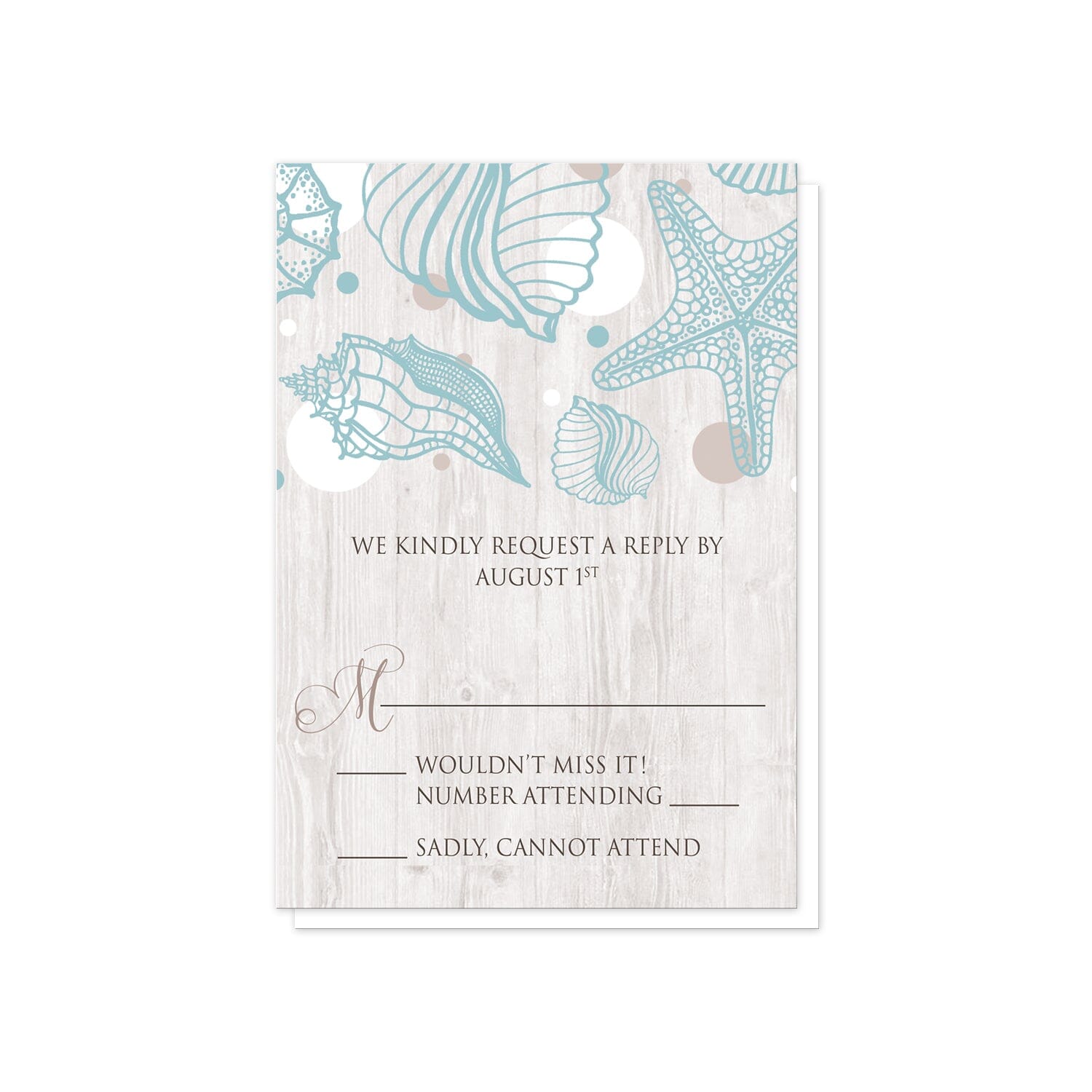 Seashell Whitewashed Wood Beach RSVP Cards at Artistically Invited.