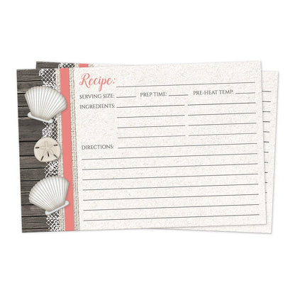 Front side of the Seashell Lace Wood and Sand Coral Beach Recipe Cards