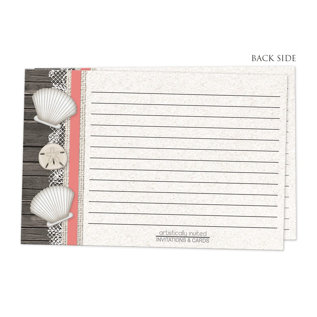 Back side of the Seashell Lace Wood and Sand Coral Beach Recipe Cards