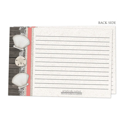 Back side of the Seashell Lace Wood and Sand Coral Beach Recipe Cards