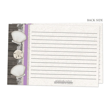 Back side of the Seashell Lace Wood and Sand Purple Beach Recipe Cards