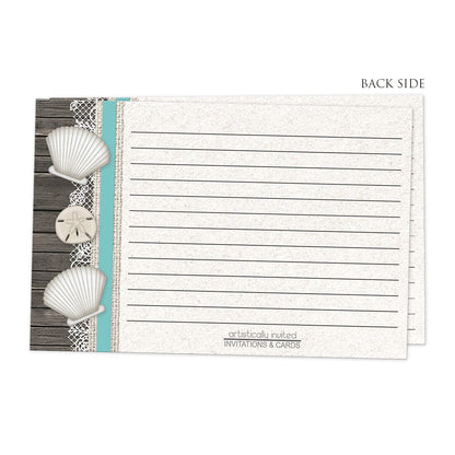 Back side of the Seashell Lace Wood and Sand Teal Beach Recipe Cards