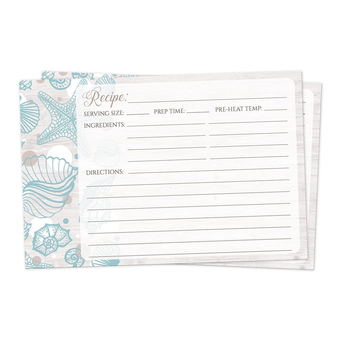 Front side of the Seashell Whitewashed Wood Beach Recipe Cards