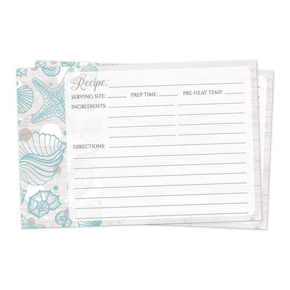 Front side of the Seashell Whitewashed Wood Beach Recipe Cards