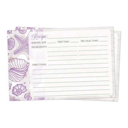 Front side of the Seashell Whitewashed Wood Purple Beach Recipe Cards