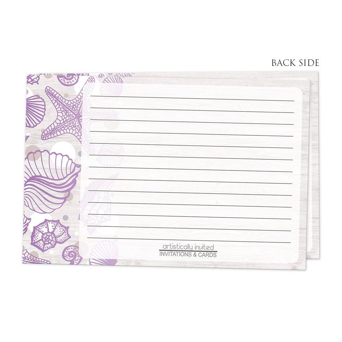 Back side of the Seashell Whitewashed Wood Purple Beach Recipe Cards