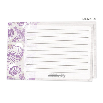 Back side of the Seashell Whitewashed Wood Purple Beach Recipe Cards
