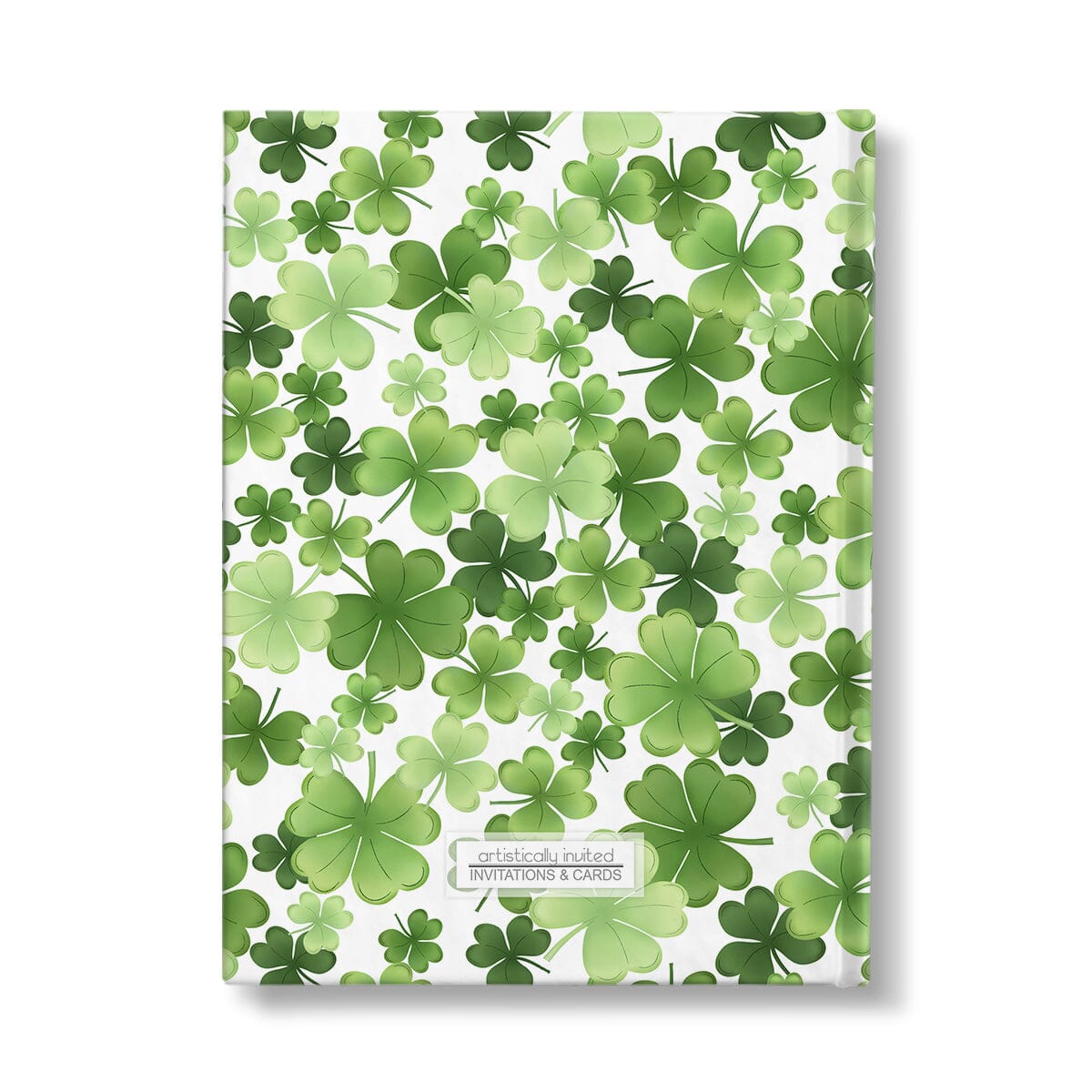 Personalized Shamrocks and 4-Leaf Clovers Journal at Artistically Invited. Back side of journal.