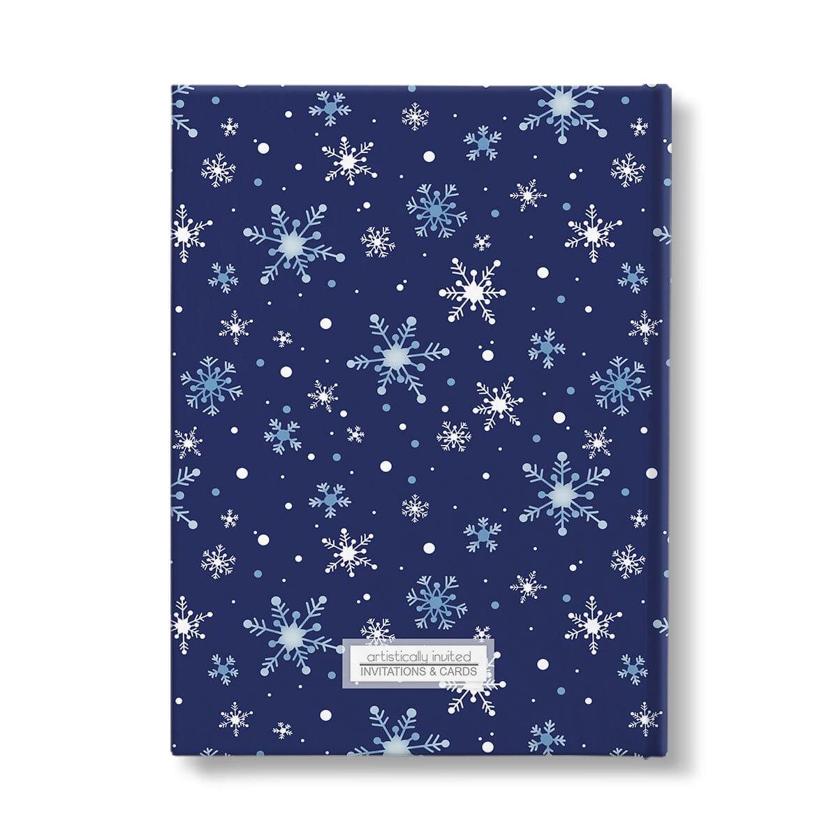 Personalized Snowflakes on Blue Journal at Artistically Invited. Back side of the book.