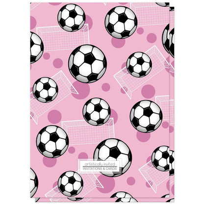 Soccer Ball and Goal Pink Birthday Party Invitations (back side) at Artistically Invited.