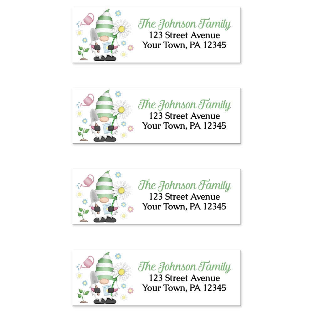 Spring Gardening Gnome Address Labels at Artistically Invited. Sheet of 4 labels.