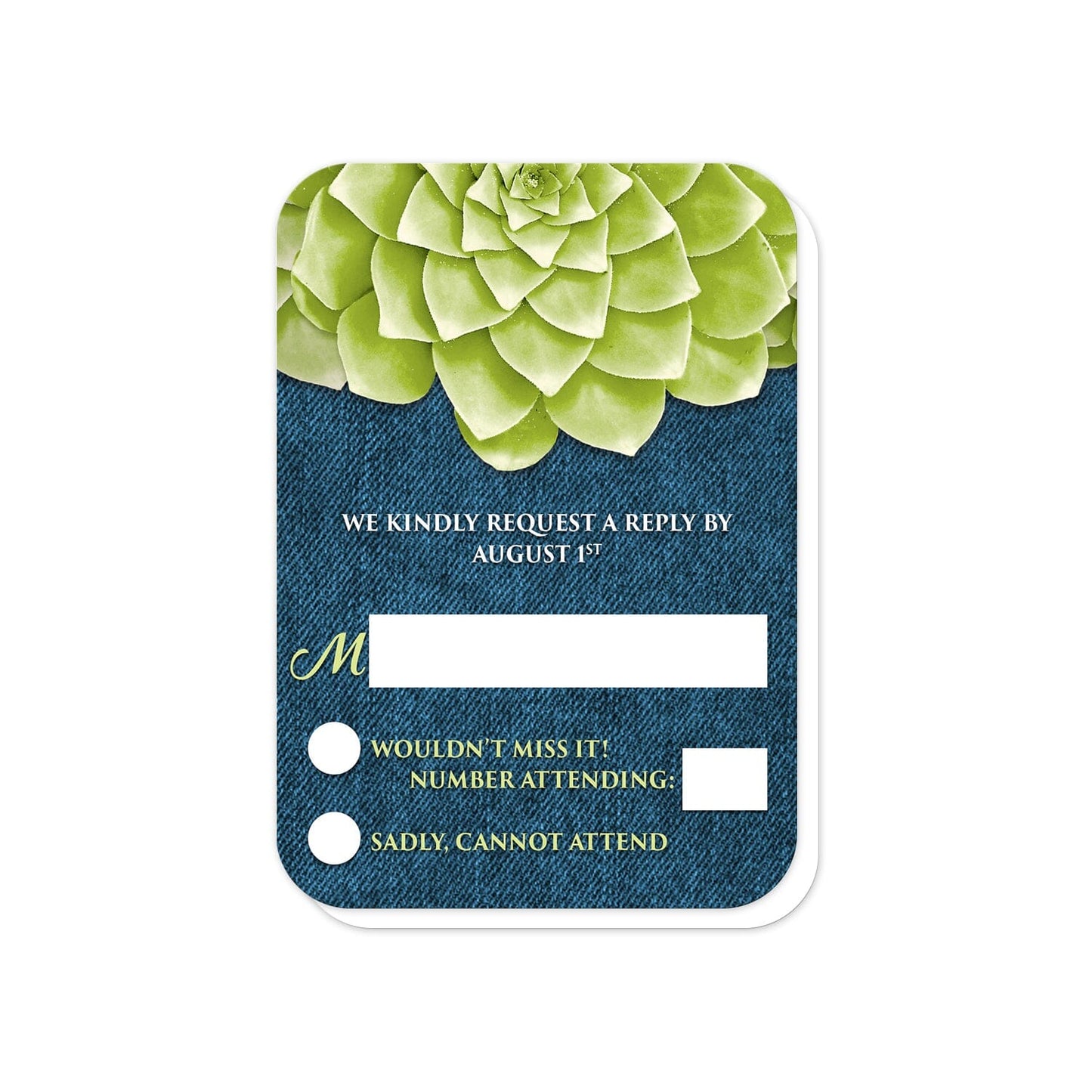 Succulent Green Blue Denim RSVP Cards (with rounded corners) at Artistically Invited.