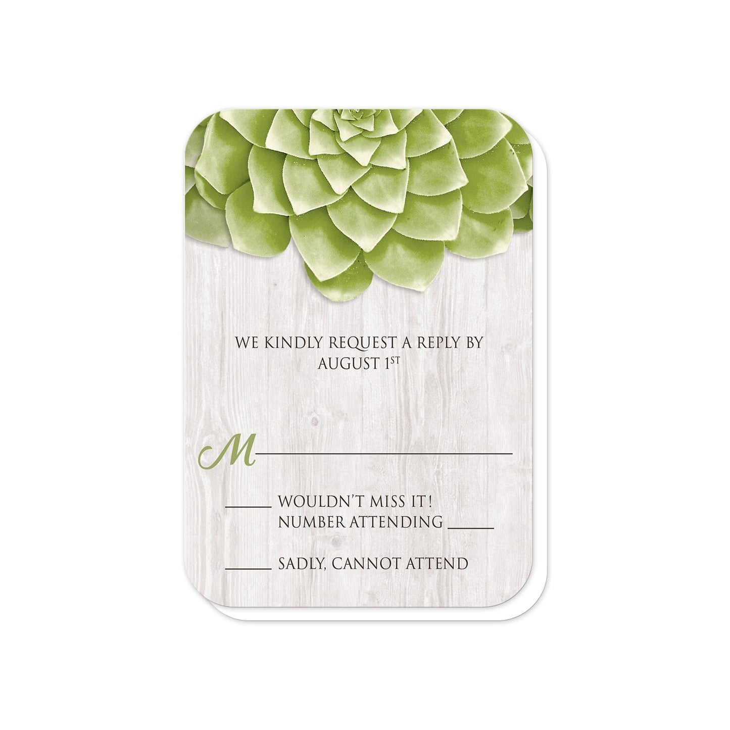 Succulent Whitewashed Wood RSVP Cards (with rounded corners) at Artistically Invited.