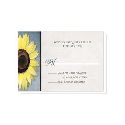 Sunflower Rustic Mason Jar Blue RSVP Cards at Artistically Invited.