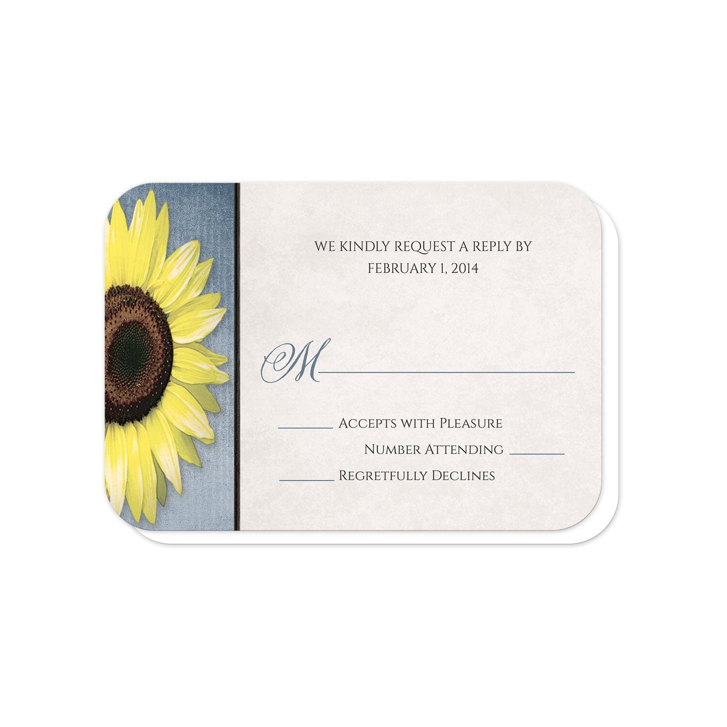 Sunflower Rustic Mason Jar Blue RSVP Cards (with rounded corners) at Artistically Invited.
