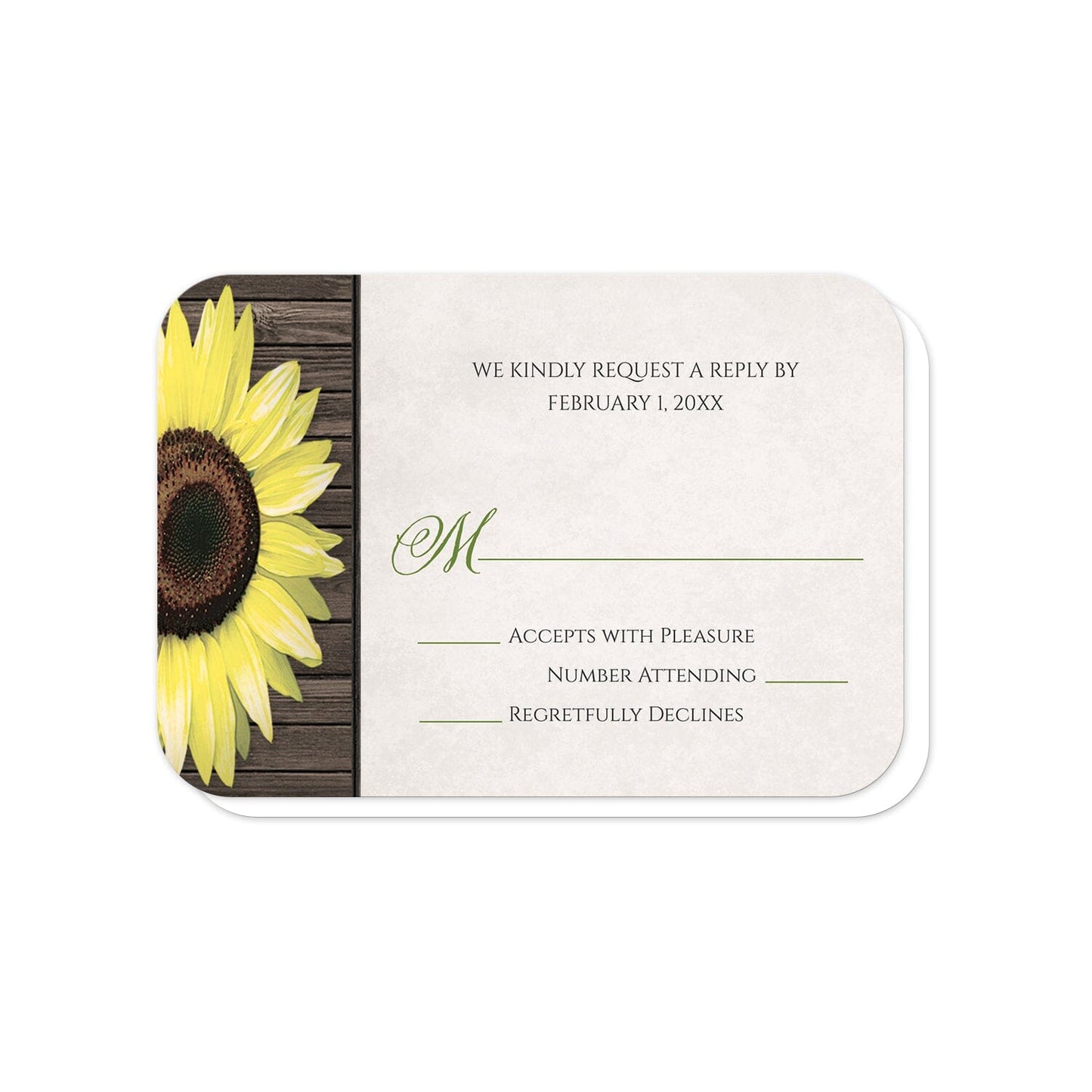 Sunflower Wood Mason Jar Rustic RSVP Cards (rounded corners) at Artistically Invited.