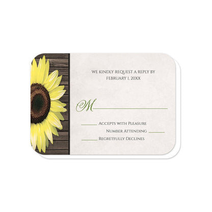 Sunflower Wood Mason Jar Rustic RSVP Cards (rounded corners) at Artistically Invited.