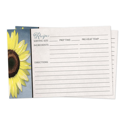 Front side of the Sunflower and Blue Rustic Recipe Cards