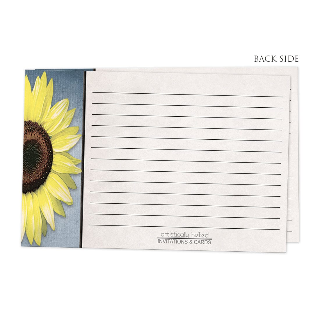 Back side of the Sunflower and Blue Rustic Recipe Cards
