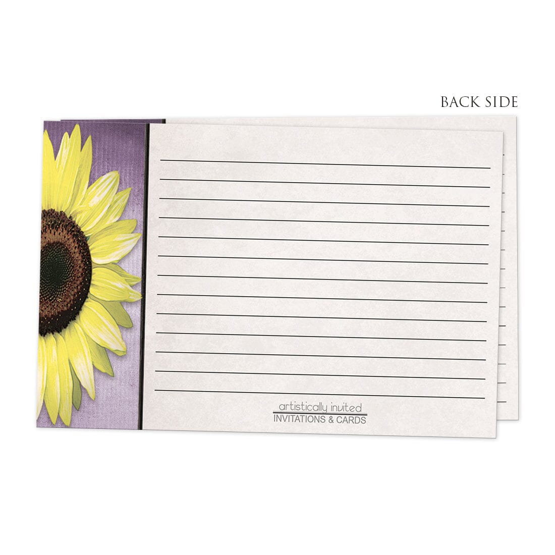 Back side of the Sunflower and Purple Rustic Recipe Cards