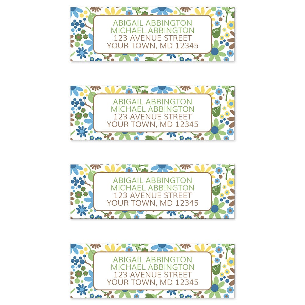 Sunny Summer Flowers Address Labels at Artistically Invited. 4 labels per sheet.