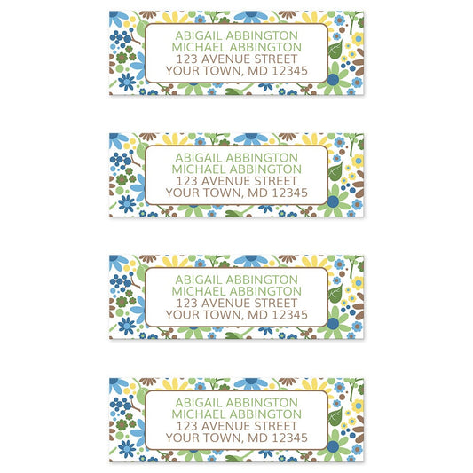 Sunny Summer Flowers Address Labels at Artistically Invited. 4 labels per sheet.