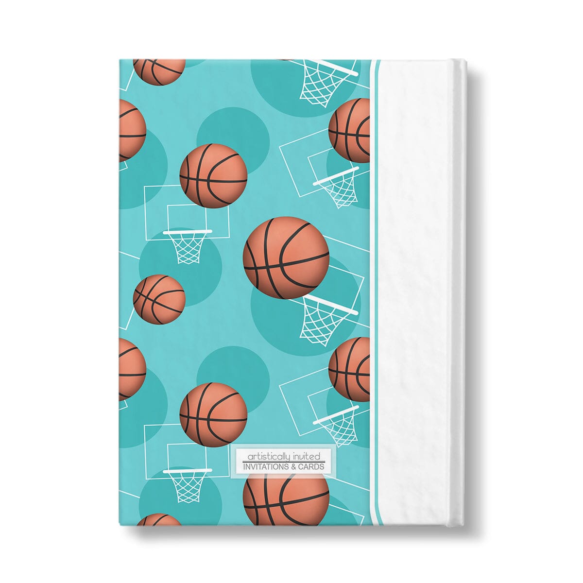 Personalized Teal Basketball Journal at Artistically Invited. Back side of the book.