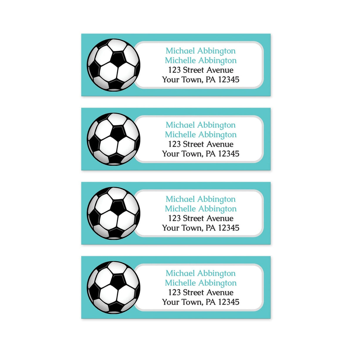 Teal Soccer Ball Address Labels – Artistically Invited