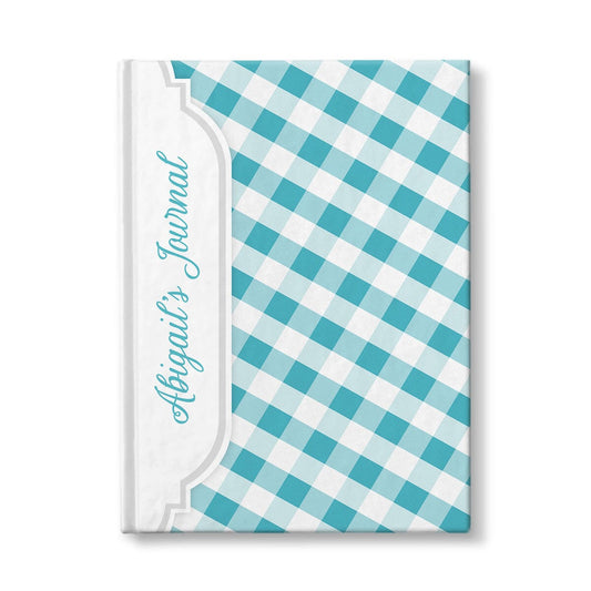 Personalized Turquoise Gingham Journal at Artistically Invited.