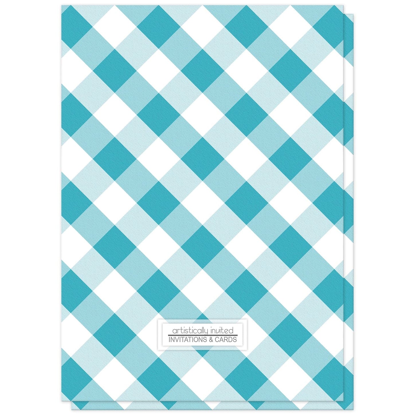 Turquoise Gingham Bridal Shower Invitations (back side) at Artistically Invited.