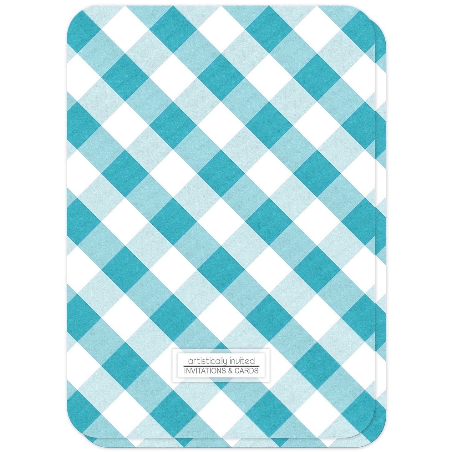 Turquoise Gingham Bridal Shower Invitations (back side with rounded corners) at Artistically Invited.