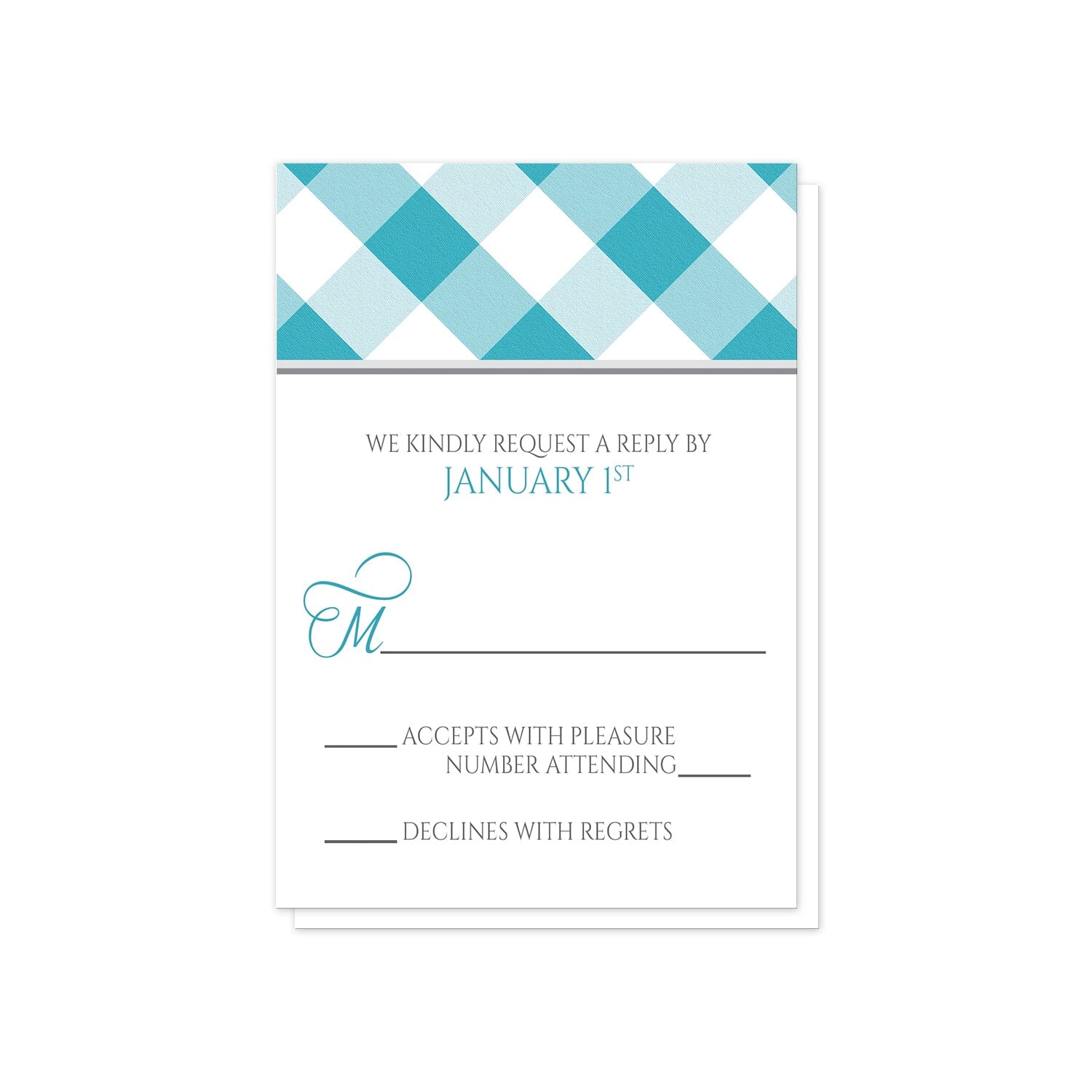 Turquoise Gingham RSVP Cards at Artistically Invited.