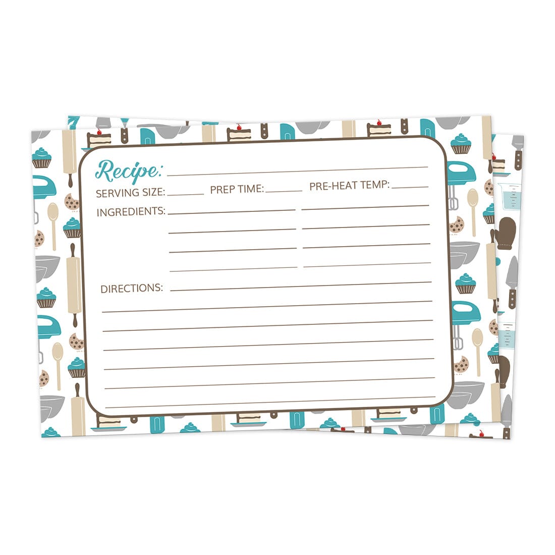 Front side of the Turquoise Baking Pattern Recipe Cards