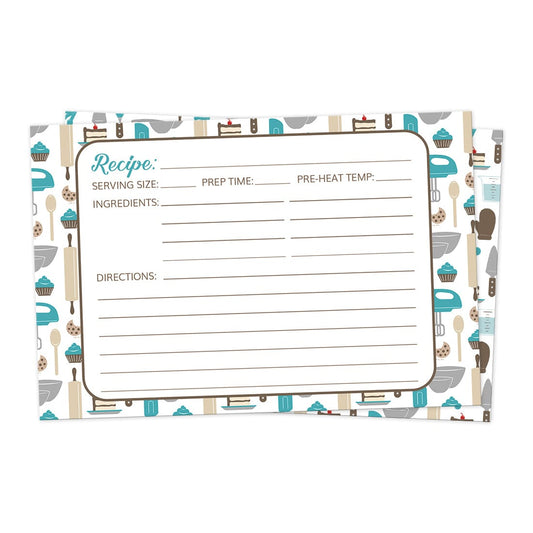 Front side of the Turquoise Baking Pattern Recipe Cards