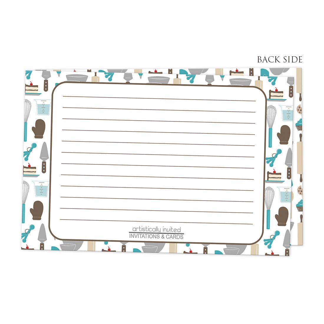 Back side of the Turquoise Baking Pattern Recipe Cards