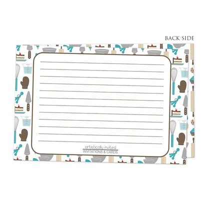 Back side of the Turquoise Baking Pattern Recipe Cards