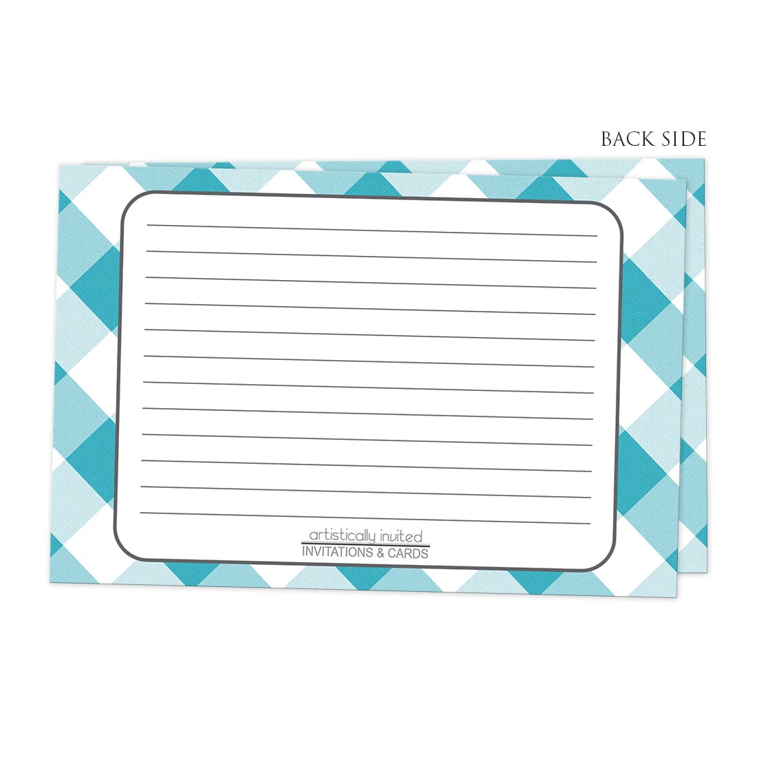 Back side of the Turquoise Gingham Recipe Cards