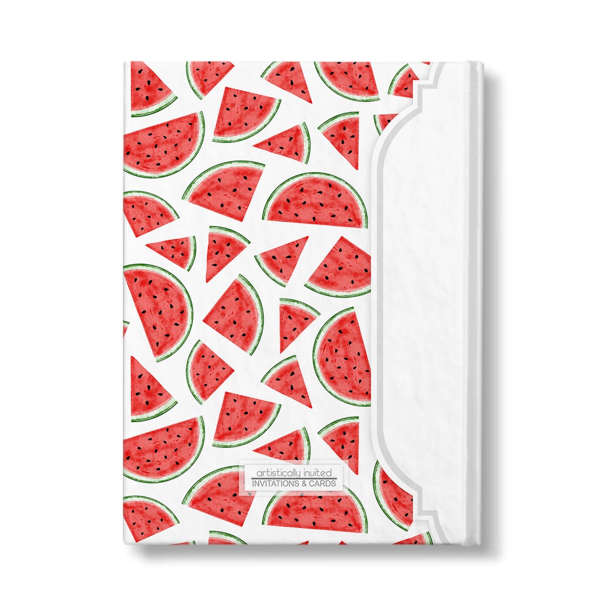 Personalized Watermelon Slices Journal at Artistically Invited. Back side of the book.