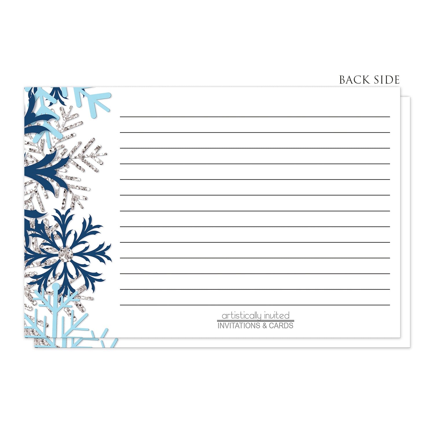 Winter Blue Silver Snowflake Recipe Cards (back side) at Artistically Invited.