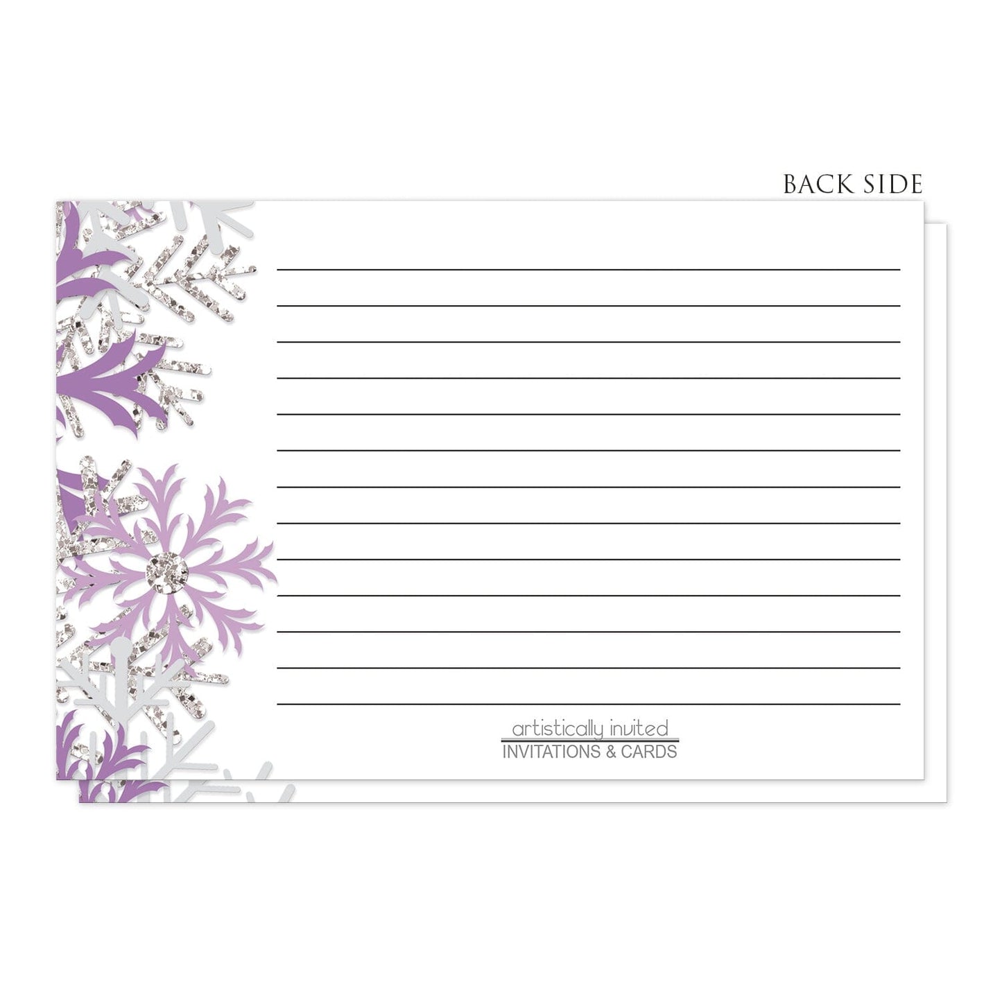 Winter Purple Silver Snowflake Recipe Cards (back side) at Artistically Invited.