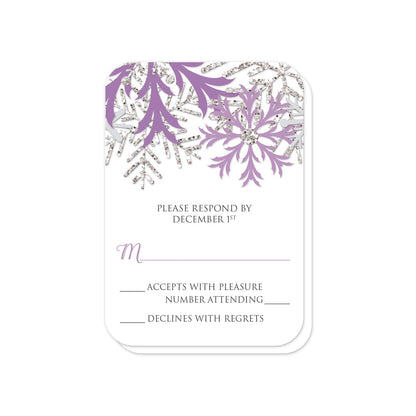 Winter Purple Silver Snowflake RSVP Cards (with rounded corners) at Artistically Invited.