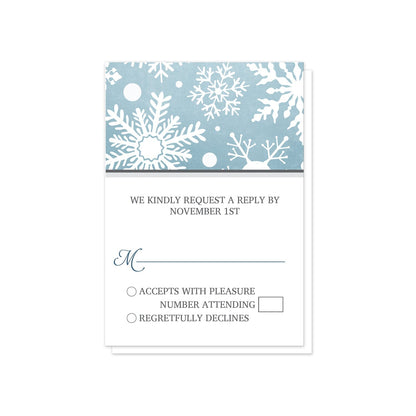 Winter Snowflake Blue with Gray RSVP Cards at Artistically Invited.