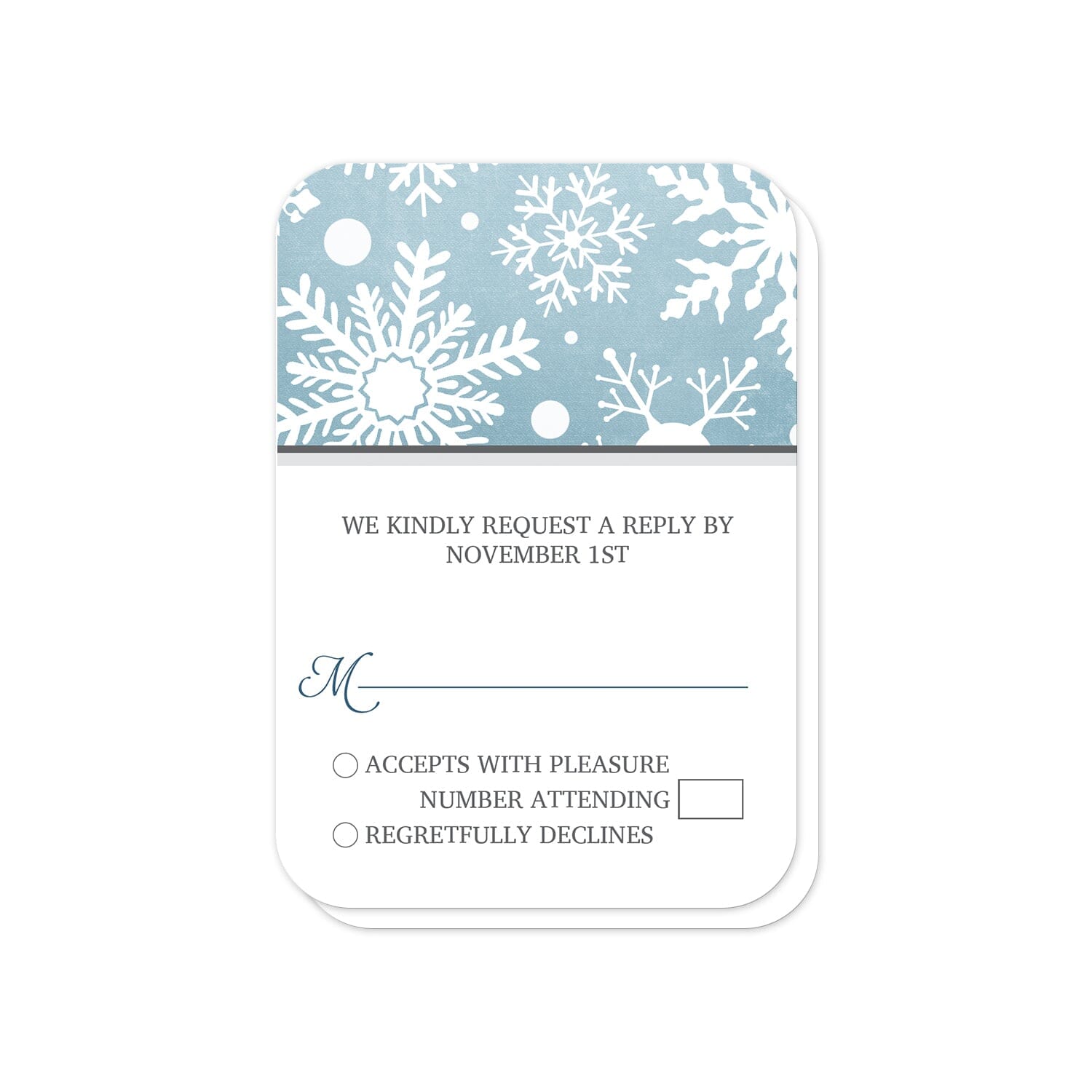 Winter Snowflake Blue with Gray RSVP Cards (with rounded corners) at Artistically Invited.