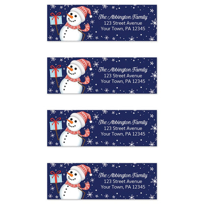 Winter Snowman Address Labels at Artistically Invited. Sheet of 4 labels.
