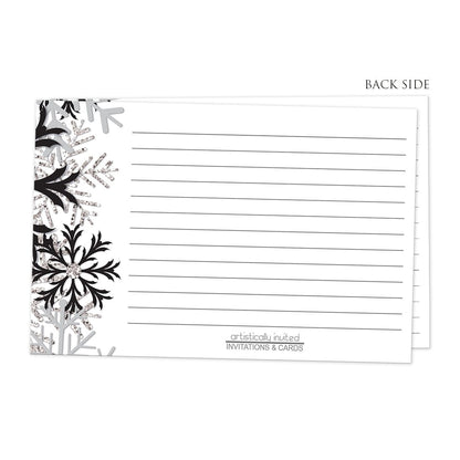 Back side of the Winter Black Silver Snowflake Recipe Cards