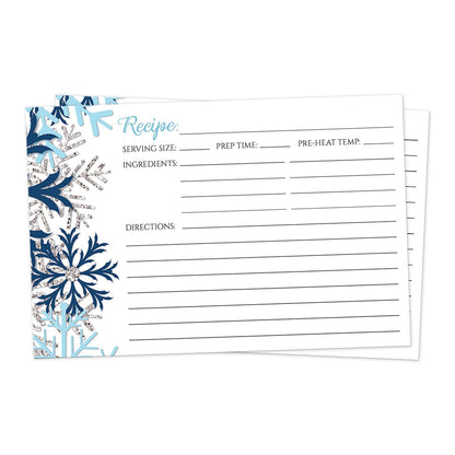 Front side of the Winter Blue Silver Snowflake Recipe Cards