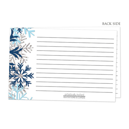 Back side of the Winter Blue Silver Snowflake Recipe Cards