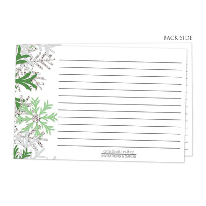 Back side of the Winter Green Silver Snowflake Recipe Cards