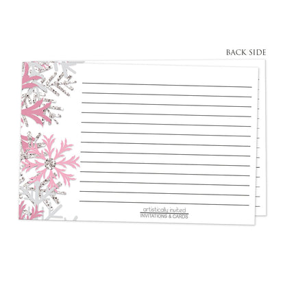 Back side of the Winter Pink Silver Snowflake Recipe Cards
